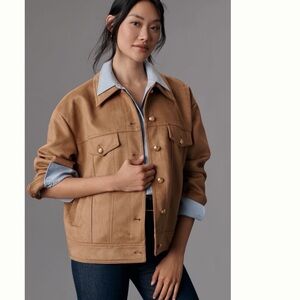 Anthropologie Maeve Tan Suede Trucker Jacket
